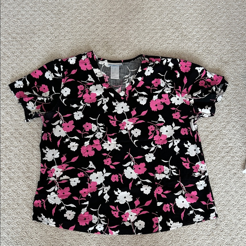 SB Scrubs Black and Pink Floral